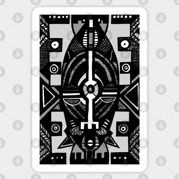 African Mask traditional tribal symbolic pattern design Sticker by Tony Cisse Art Originals